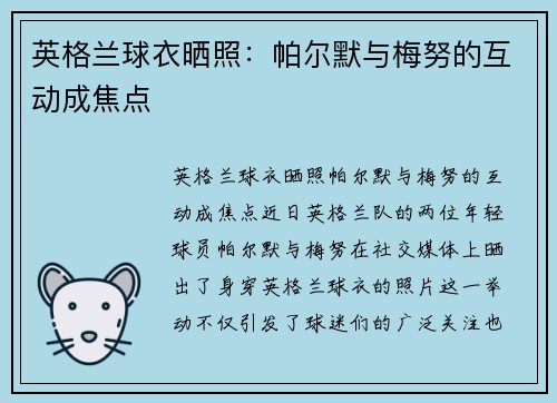 英格兰球衣晒照：帕尔默与梅努的互动成焦点